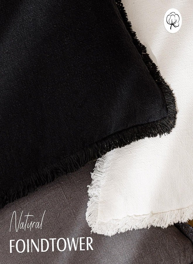 Foindtower Decorative Linen Fringe Throw Pillow Covers Cozy Boho Farmhouse Cushion Cover with Tassels Soft Accent Pillowcase for Chair Sofa Bed Living Room Home Decor, 18×18 Inch, 1PC, Black - Image 4